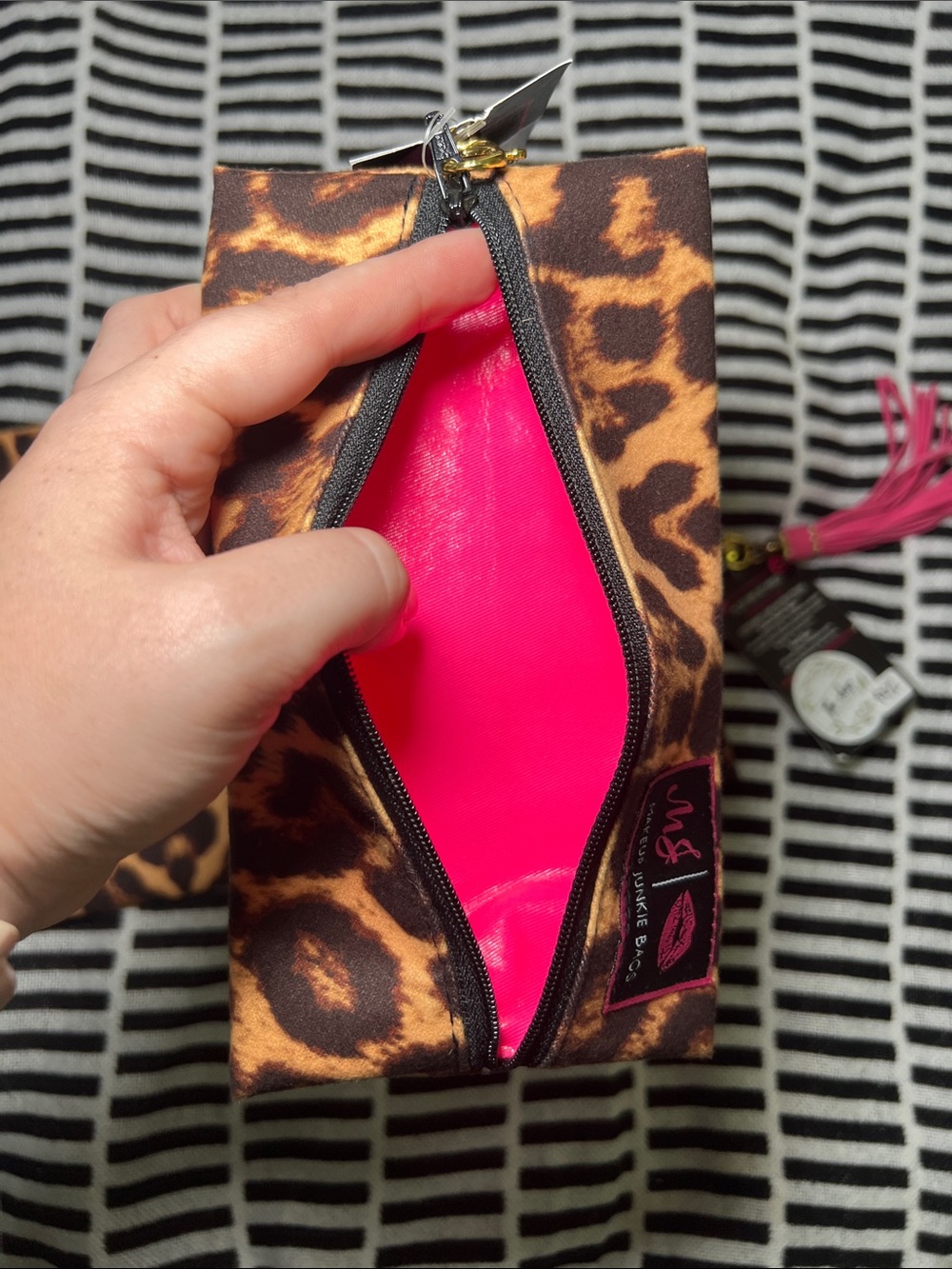 Bundle of 2! Leopard Print Cosmetic Pouches Set with Pink Tassel Accent - Picture 3 of 6